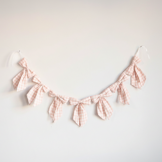 Pink Gingham Fabric Bows Garland | By Luxe B Co.