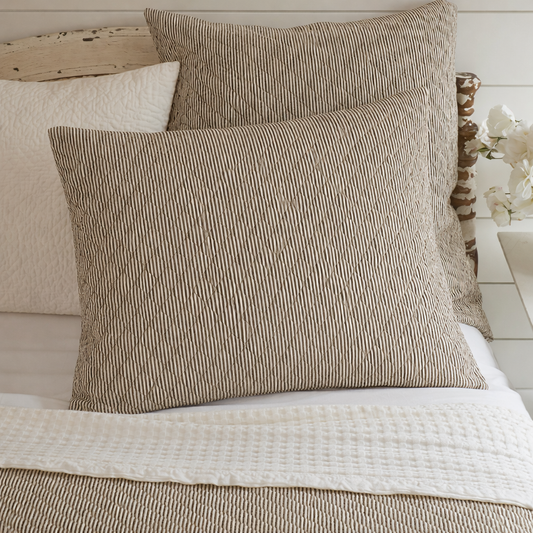 Pinstriped Brown Striped Quilted Pillow Sham | By Luxe B Co.
