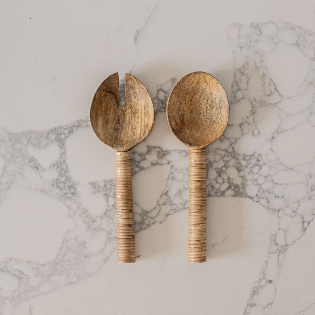 Rattan Salad Server Set | By Luxe B Co.