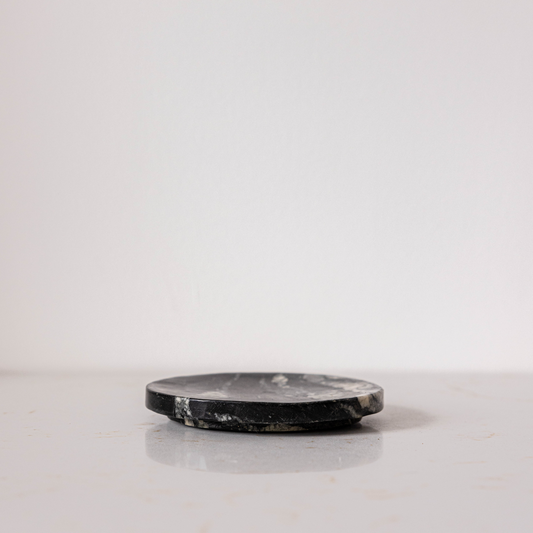 Black Melange Round Marble Soap Dish - Luxe B Co