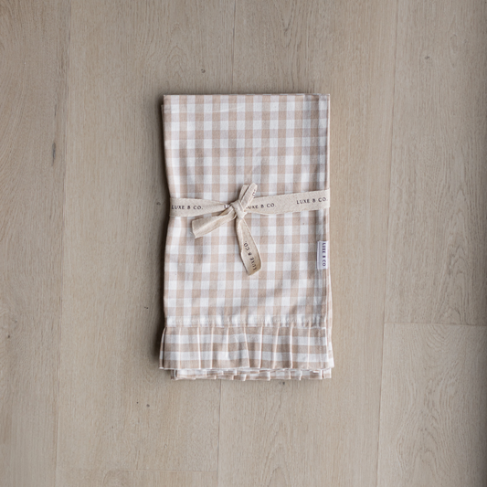 Ruffle Beige Gingham Kitchen Dish Towel | By Luxe B Co.