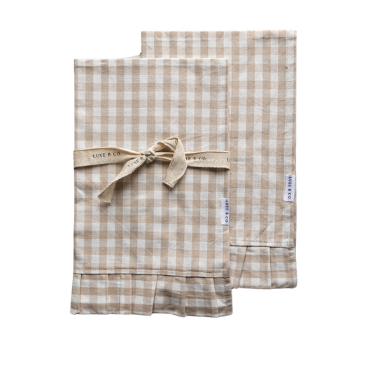 Ruffle Beige Gingham Kitchen Dish Towel | By Luxe B Co.