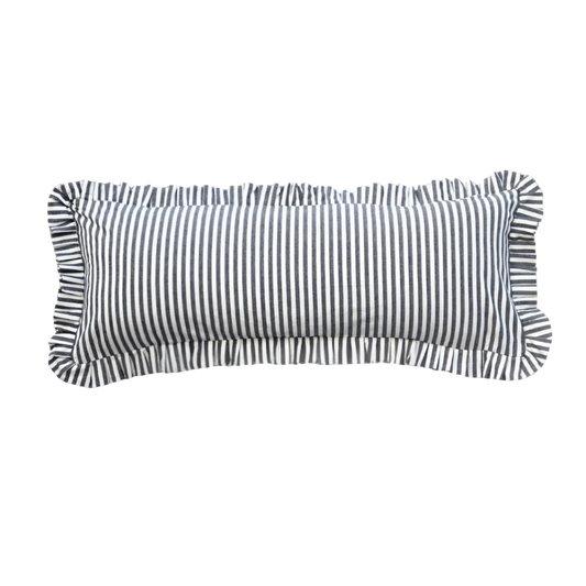 Ruffle Bolster Cover Charcoal Stripes - Luxe B Co