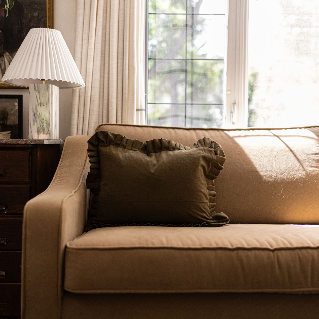 Ruffle Lumbar Pillow Cover Dark Olive Green Luxe B Co.