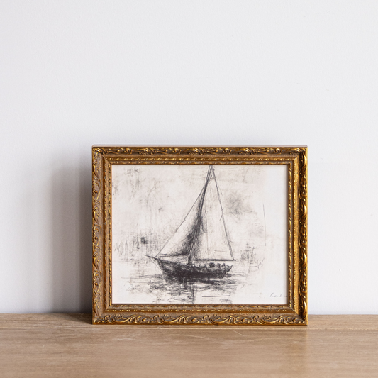 Sailing Sketch | French Brass Gold Mould Framed Art | By Luxe B Co.
