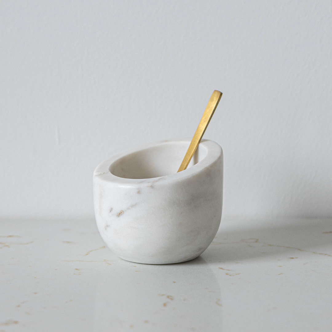 Marble Salt Cellar with Brass Spoon | By Luxe B Co.