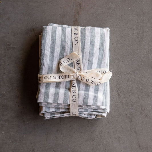Soft Green Stripe Linen Napkin Set | By Luxe B Co.