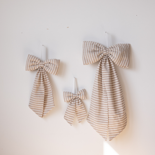 Striped Beige Sand Fabric Bows | By Luxe B Co.