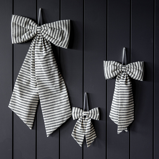 Striped Dark Charcoal Fabric Bows | By Luxe B Co.