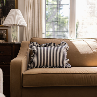 Ruffle Lumbar Pillow Cover Black Charcoal Stripes