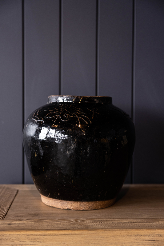 Vintage Glazed Sketched Pot | By Luxe B Co.