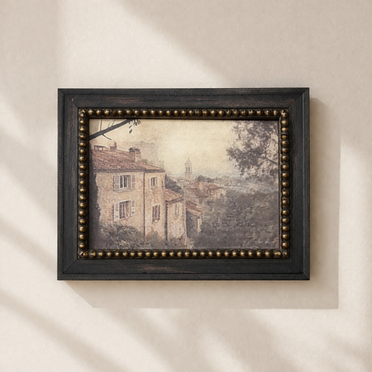 Vintage European Town | Antique Inspired Black Beaded Framed Art | By Luxe B Co.