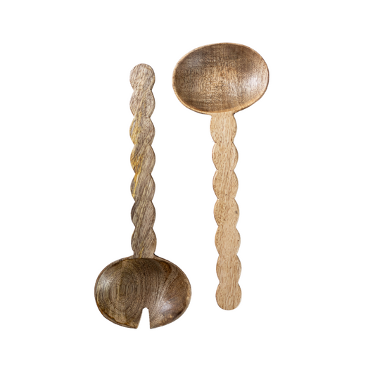 Scalloped Mango Wood Salad Servers - Luxe B Co