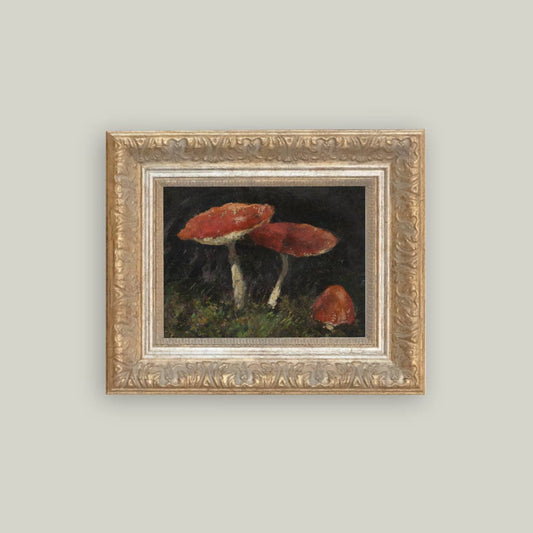 Vintage mushrooms framed art by Luxe B Co featuring antique-inspired botanical illustration in a decorative frame.