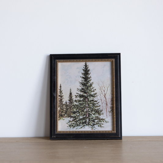 Vintage Oil Painting Festive Spruce Tree Framed Art | By Luxe B Co.