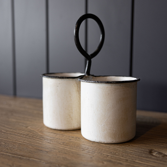 Vintage White Dual Metal Pot Planter | By Luxe B Co.