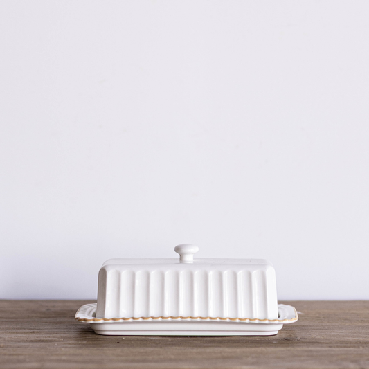 White Ceramic Striped Butter Dish | Luxe B Co.