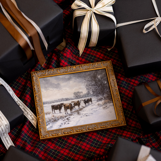 Winter Cattle | Antique Inspired Brass Heirloom Framed Art