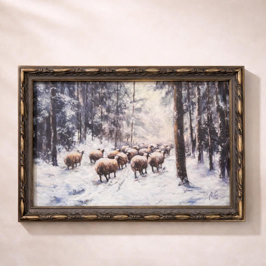 Antique-inspired silver crown leaf framed art by Luxe B Co featuring woodland herd scene with detailed silver leaf design.