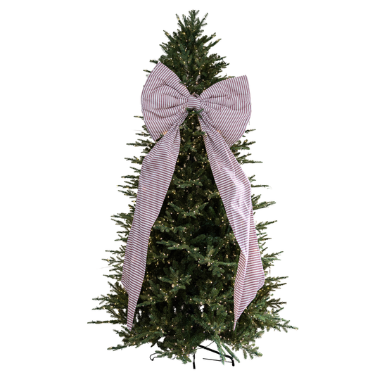 Oversized Cranberry Red Striped Bow - Luxe B Co