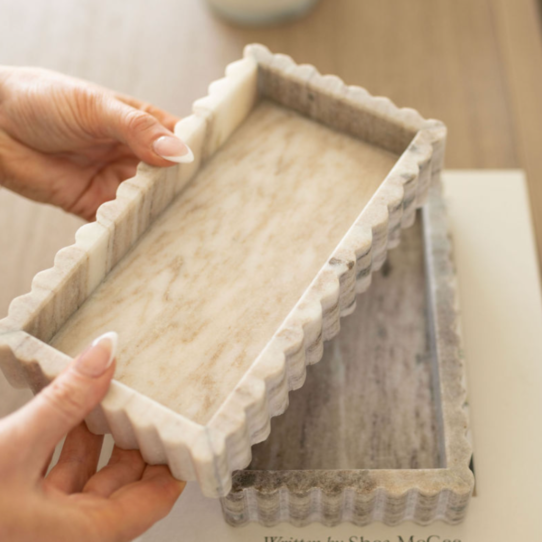 Beige Fluted Marble Bridge Tray - Luxe B Co