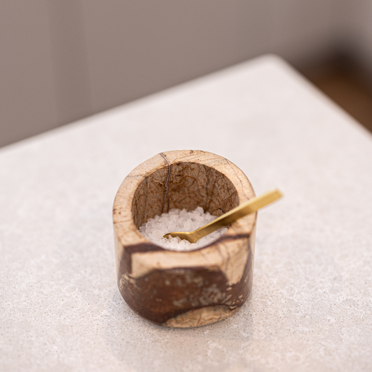 Chocolate Marble Salt Cellar With Spoon - Luxe B Co