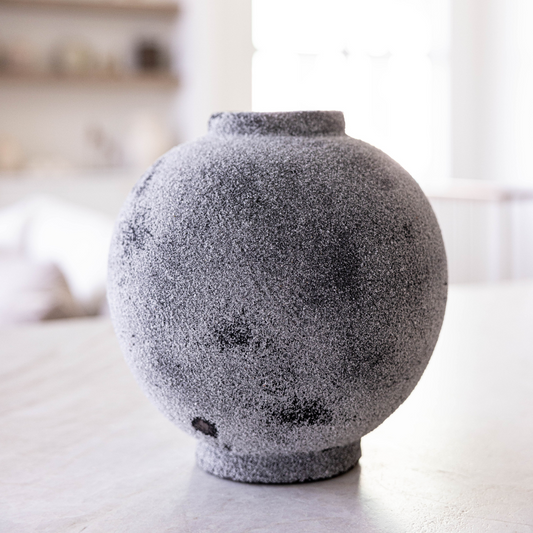 Luxe B Co Chios Black Round Terracotta Vase Pot with smooth finish, ideal for home decor or floral arrangements.