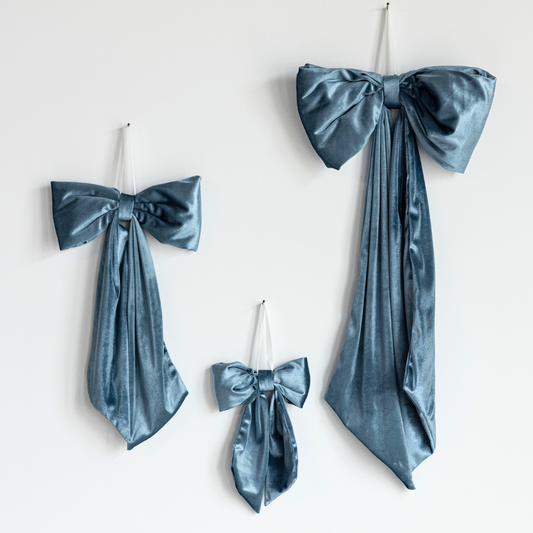 Dusty Blue Velvet Holiday Bows - Luxe B Co