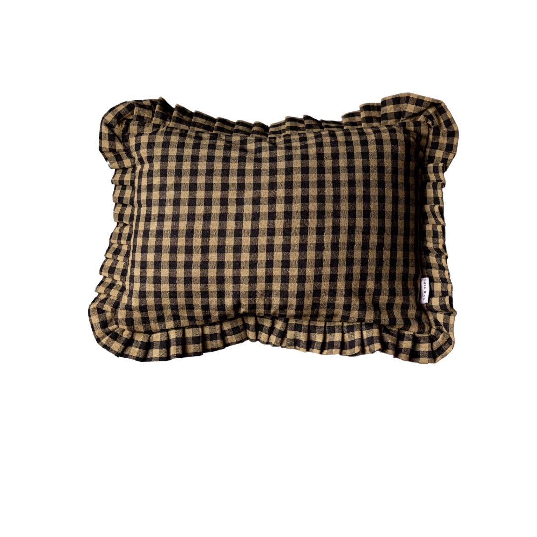 Ruffle Lumbar Pillow Sham Olive Green Gingham - Luxe B Co