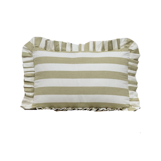 Ruffle Lumbar Pillow Cover Sage Green Bold Stripe - Luxe B Co