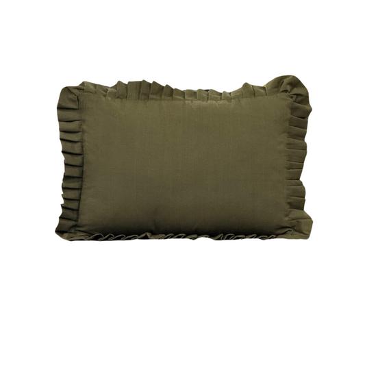 Ruffle Lumbar Pillow Cover Dark Olive Green - Luxe B Co