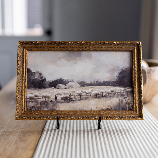 Vintage Sheep Farm | French Brass Gold Mould Framed Art - Luxe B Co
