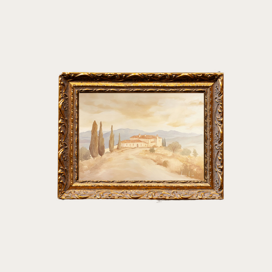 Vintage Spanish Mansion | French Brass Gold Mould Framed Art - Luxe B Co