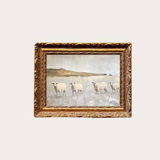 Muted Sheep Field | French Brass Gold Mould Framed Art - Luxe B Co