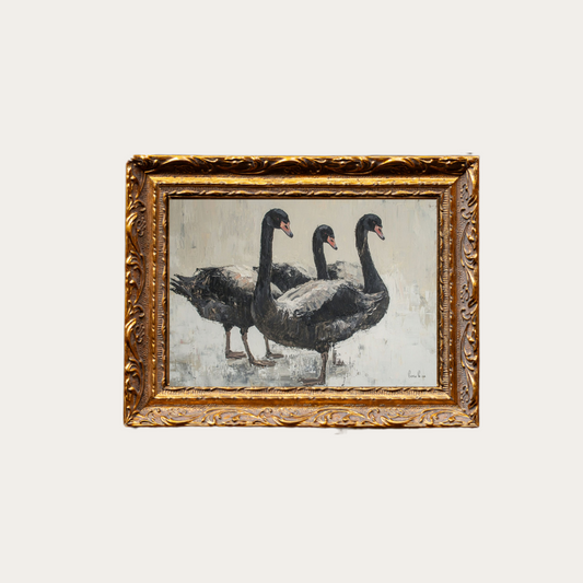 Black Swan | French Brass Gold Mould Framed Art - Luxe B Co