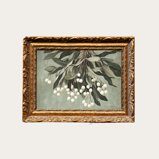 Muted Mistletoe | French Brass Gold Mould Framed Art - Luxe B Co