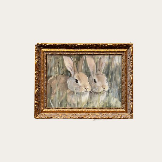 Spring Rabbits | French Brass Gold Mould Framed Art - Luxe B Co