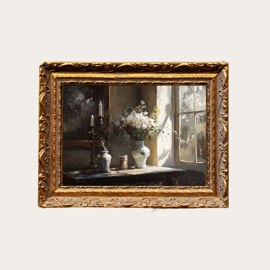 Antique Table Setting | French Brass Gold Mould Framed Art - Luxe B Co