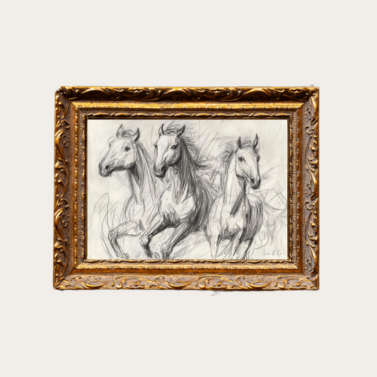 Horse Sketch | French Brass Gold Mould Framed Art - Luxe B Co