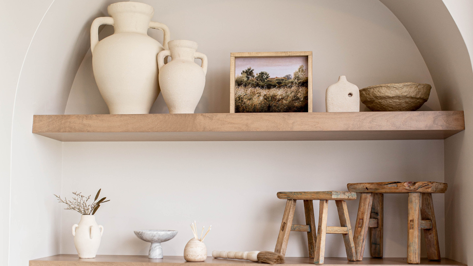 Shelf Styling With Cream Vase By Luxe B Co. 