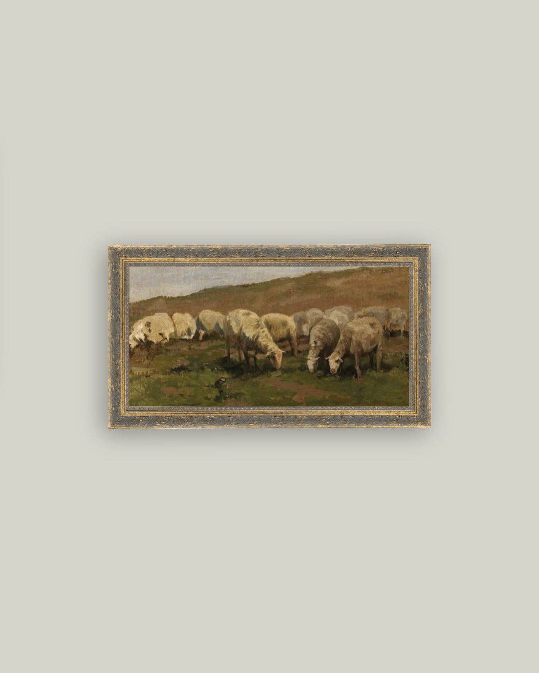 Sheep Landscape Framed Antique Art