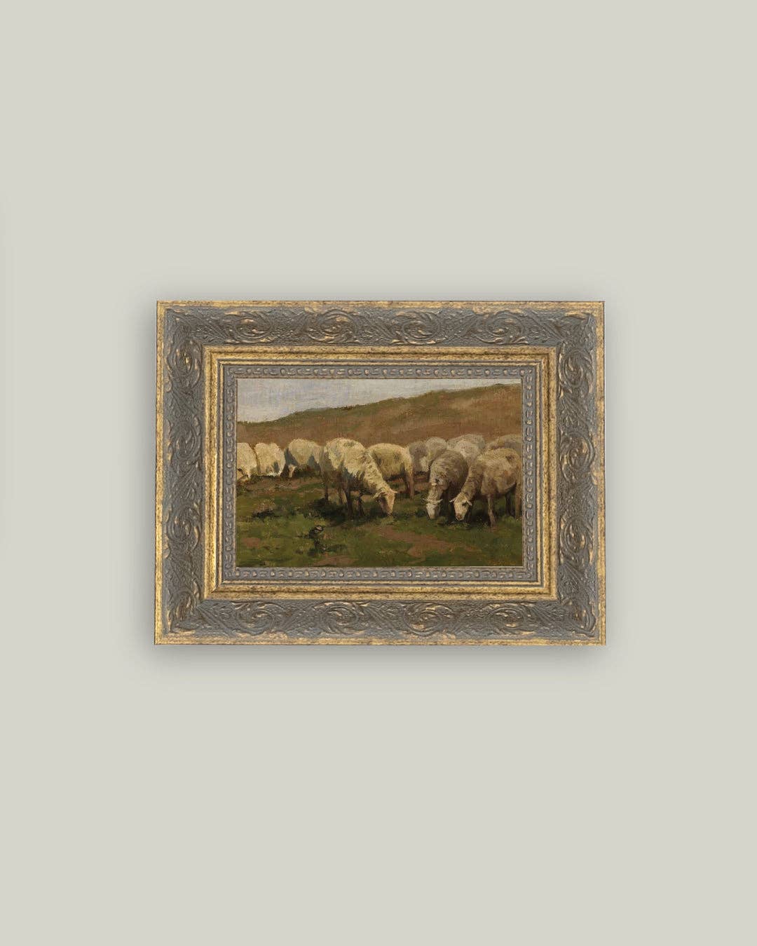 Sheep Landscape Framed Antique Art