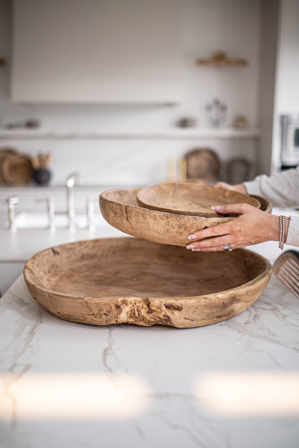 Vintage Round Wood Basins - Luxe B Co