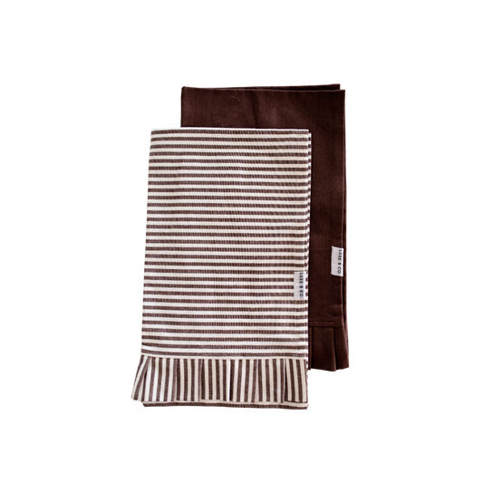 Brown & White Stripes Ruffle Kitchen Dish Towel