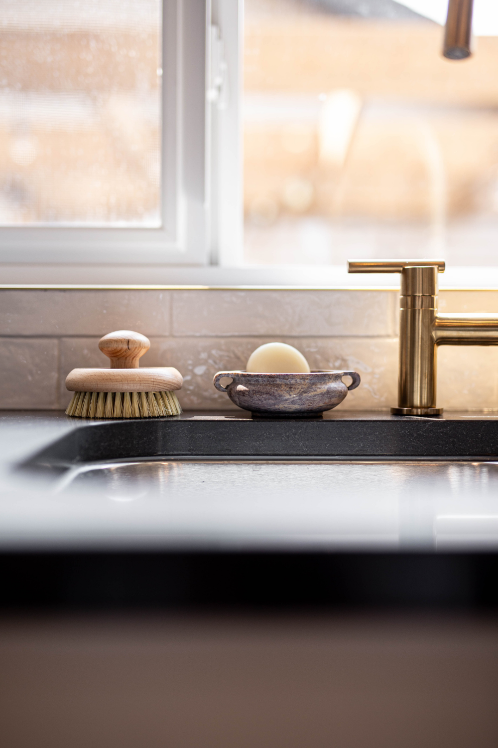 Marble soap dish with soapstone finish from Luxe B Co, designed for holding soap in a stylish bathroom or kitchen setting.
