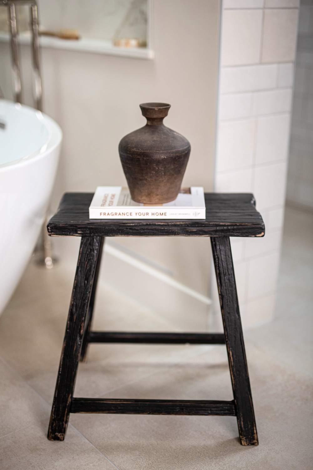 Vintage Square Elm Wood Stool Black - Luxe B Co