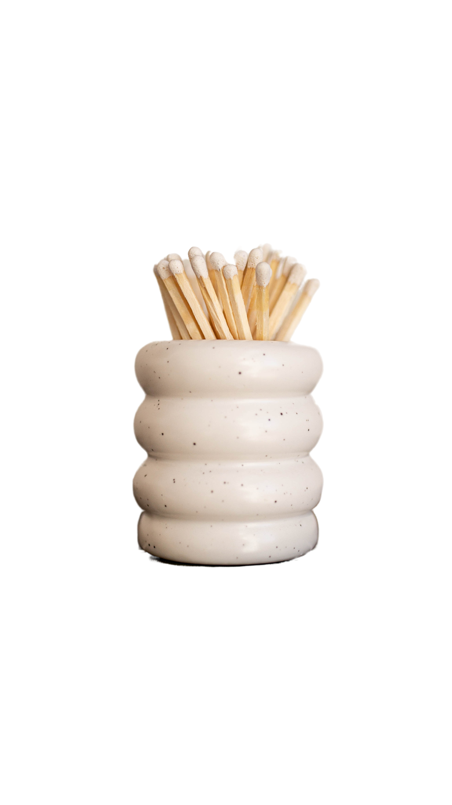 Ceramic Match Pot- Speckled White - Luxe B Co