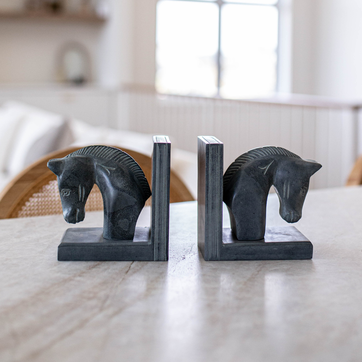 Hand Carved Stone Horses Bookends | By Luxe B Co. 