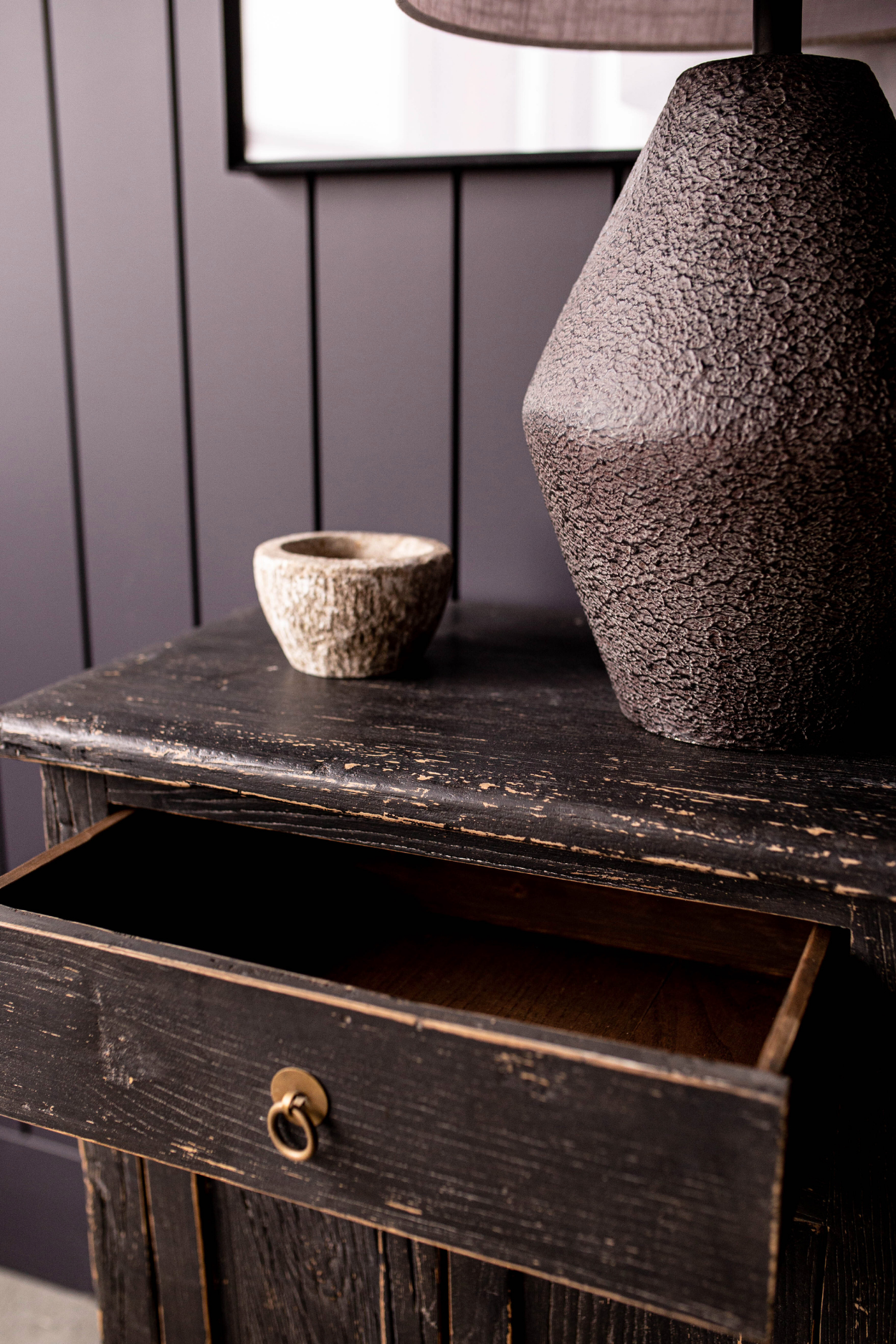 Mendocino Reclaimed Black Elm Wood Side Table | By Luxe B Co. 