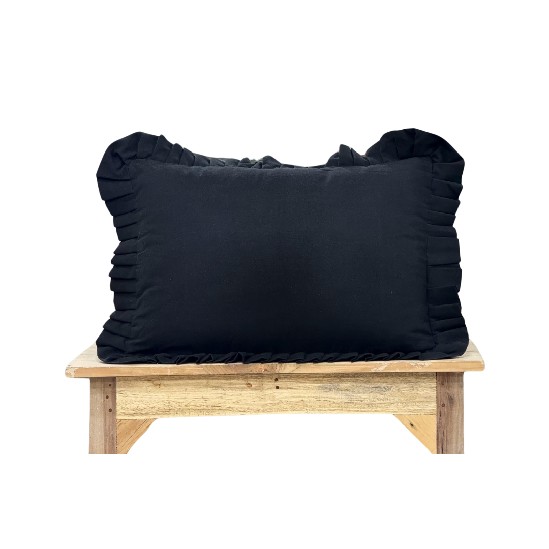 Ruffle Lumbar Pillow Cover Black - Luxe B Co